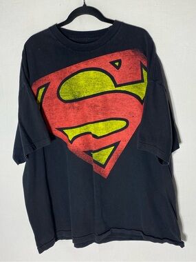 5/$25 Superman DC Comics Shield Distressed Logo Black Graphic T Shirt Size 3XL
